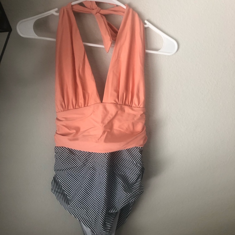 one piece swim suit pink with stripes Size L